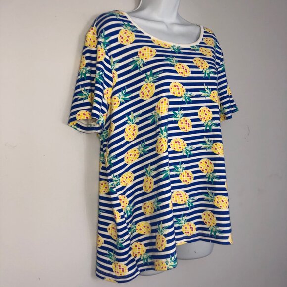 Time & True Top Womens XXXL Striped Pineapple All Over Print Short Sleeve - Picture 3 of 5